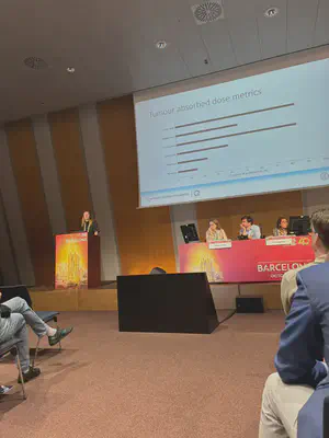 &ldquo;Monika presenting our work on tumour dosimetry methodology comparisons. This is part of a larger project dedicated to reproduce tumour absorbed dose – response correlations for 177Lu-PRRT.&rdquo;
